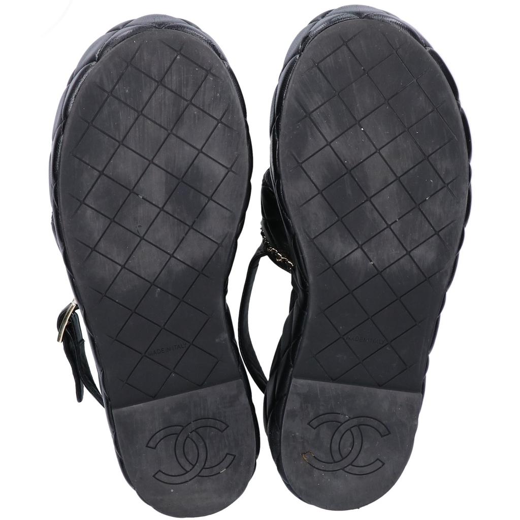 Chanel G46613 CC Logos Matelassé/Kette Plateau Sandalen Schuhe 37 1/2C Schwarz / goldGebraucht
