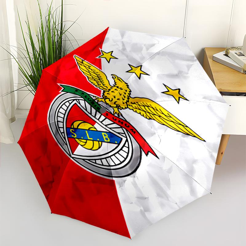Sport Lisboa e Benfica Print Automatic Umbrella, 8 Rib Iron Frame, Plastic Handle, Suitable for Outdoor Travel &Daily , Ideal Gift