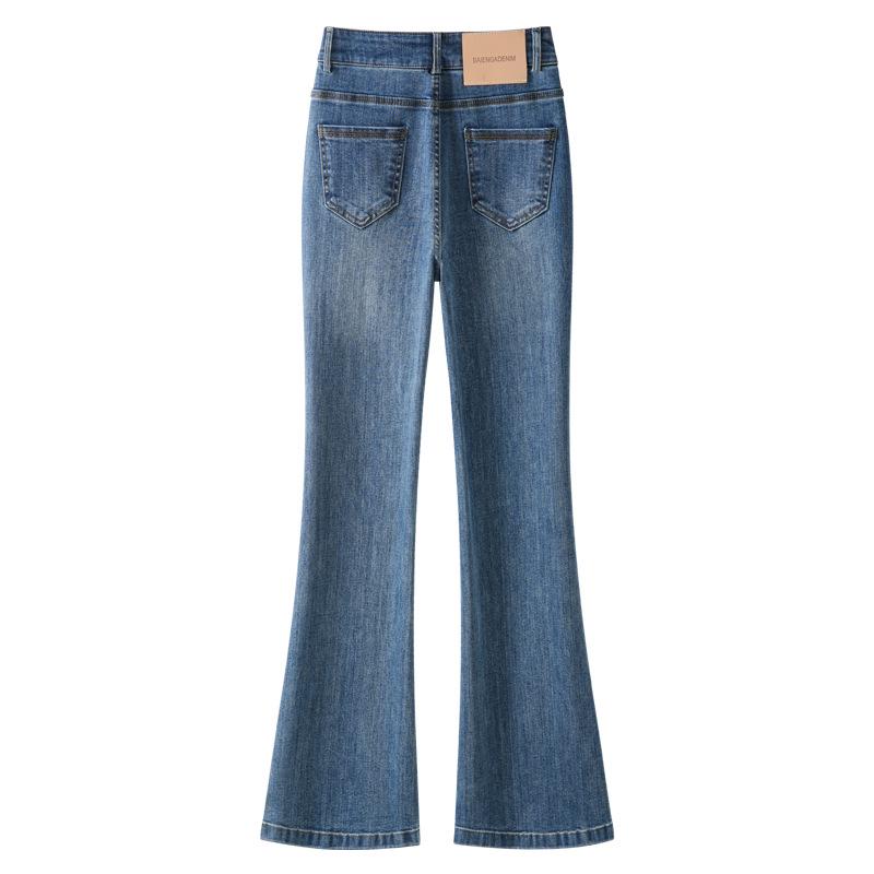Retro Blue High-Waist Slimming Flared Jeans for Women - Spring 2025 Collection, Popular, Micro-Flared, Versatile.