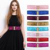 Cintura Elastica con Fibbia Dorata a Disco, Lurex e Paillettes, 60cm, da Donna, Fashion, Lucida, per Abiti