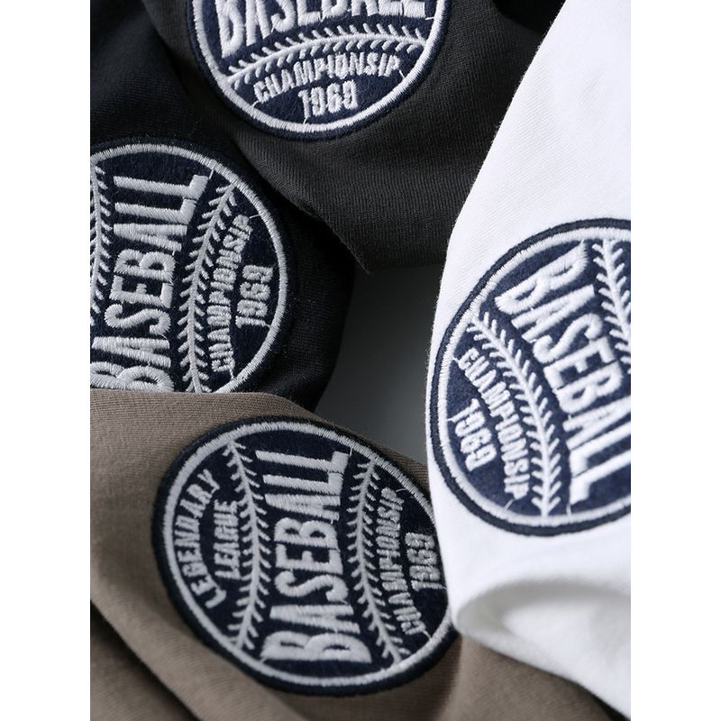 Retro Embroidered Short-Sleeved T-Shirt for Men, Summer Trendy Brand Pure Cotton Base Shirt, Export Men's Clothing, All-Cotton Printed T-Shirt