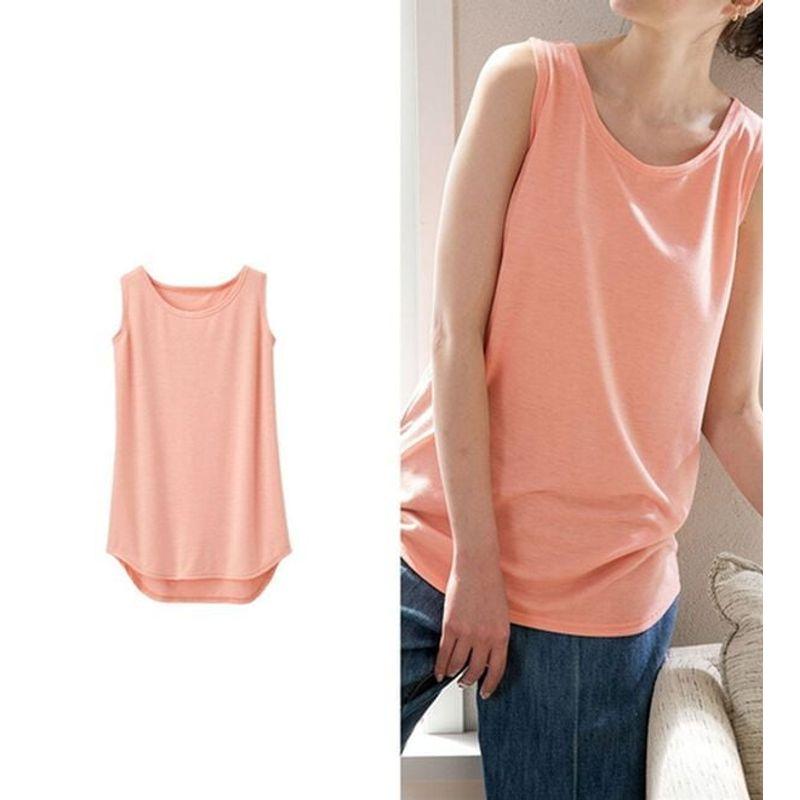 

Deodorant + Moisture Wicking and Quick Drying! Orders Exported to Japan Solid round Neck Lightweight Vest Women Base Top Summer Foreign Trade Pink 4L
