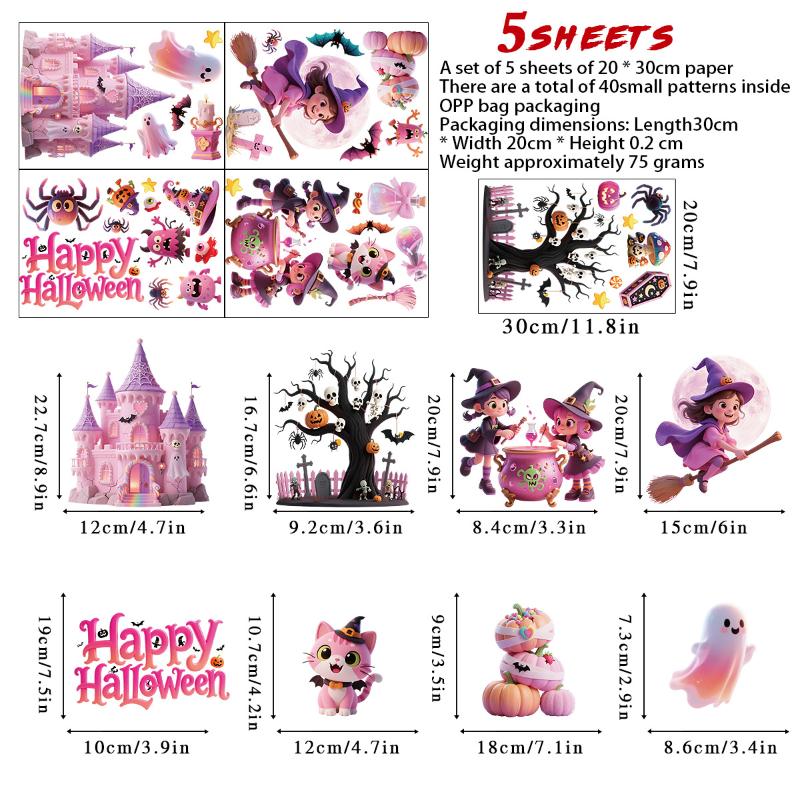 Halloween Window Sticker Pumpkin Witch Bat Castle Pattern Wall Stickers Halloween Decals