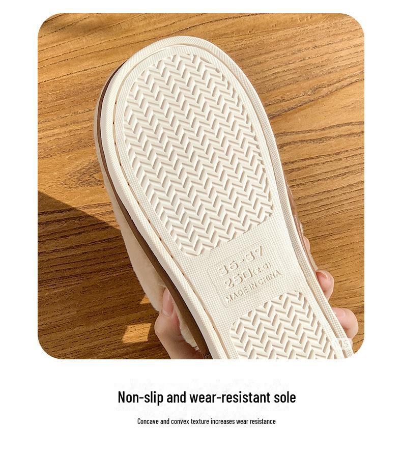 Women's Winter Plush Cross-Strap Indoor Slippers with Imitation Rabbit Fur
