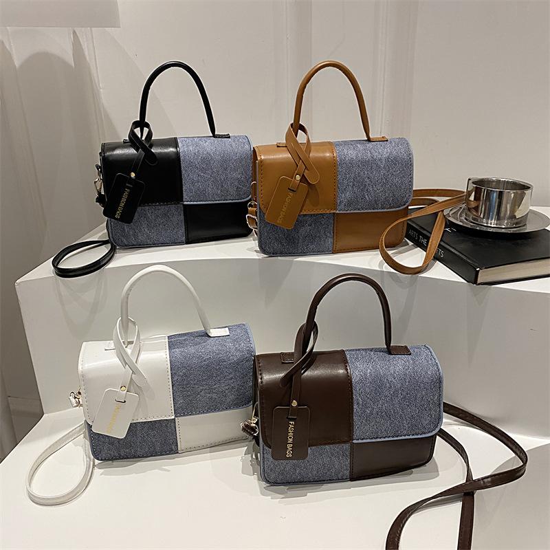 Fashionable Patchwork Texture Handbag, Commuting Style, Single-shoulder Crossbody Bag, Small Square Bag