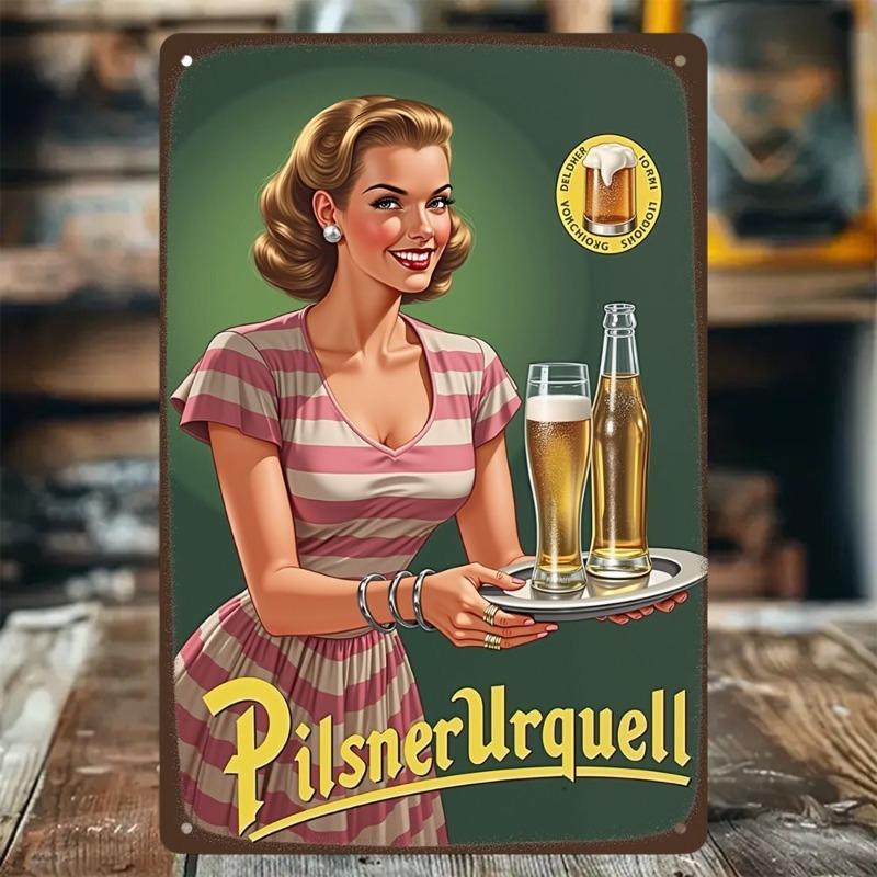 Vintage Beer Metal Sign, New Year Pub Decor Plaque