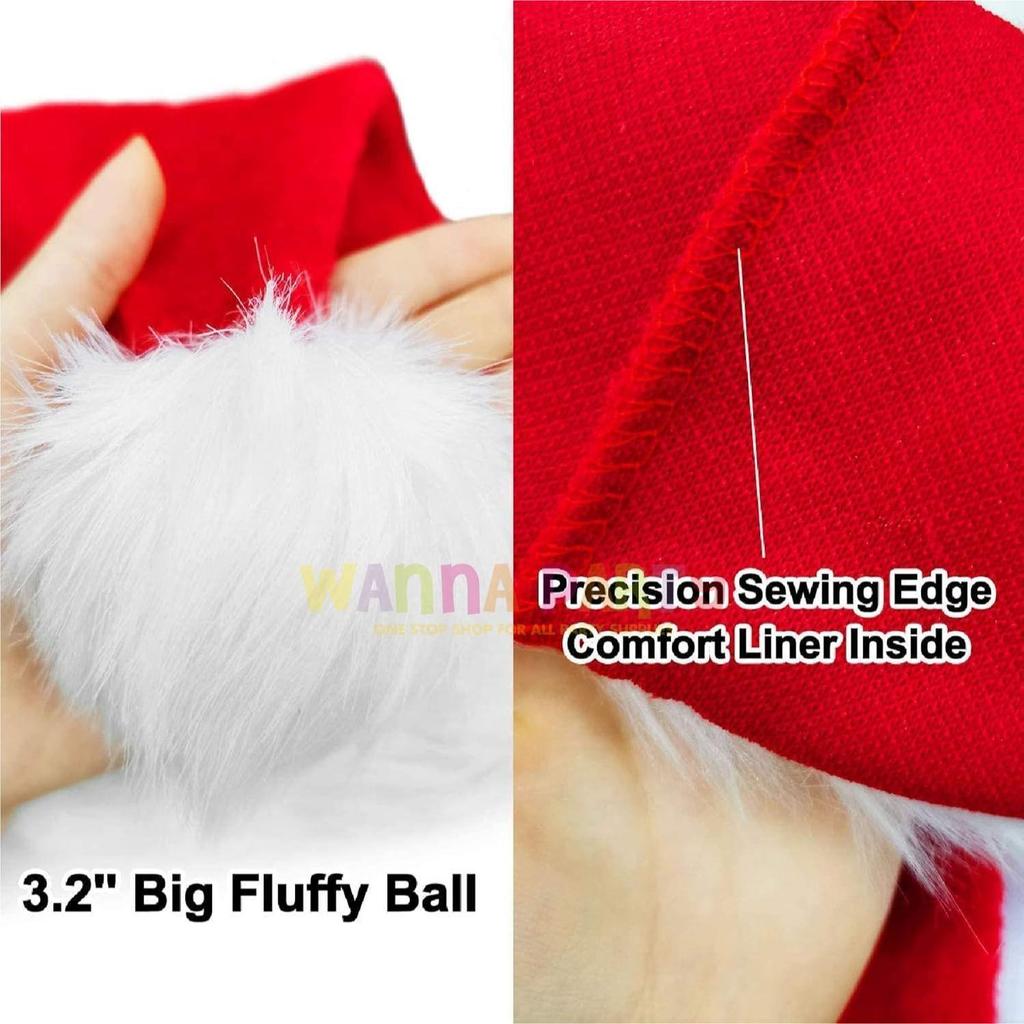 Plush Santa Red Hat With Velvet Ball for Christmas, X-mas Party for Adults, Santa Claus