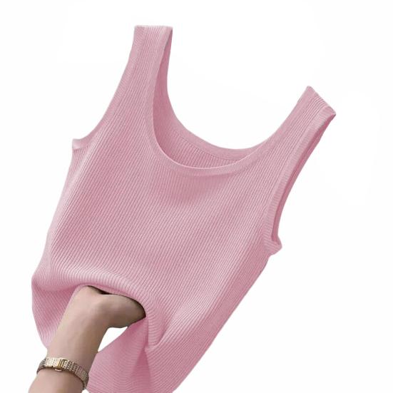 Women Summer Vest O-neck Sleeveless Slim Fit Tank Tops Solid Color Ice Silk Ribbed Pullover Tops Streetwear
