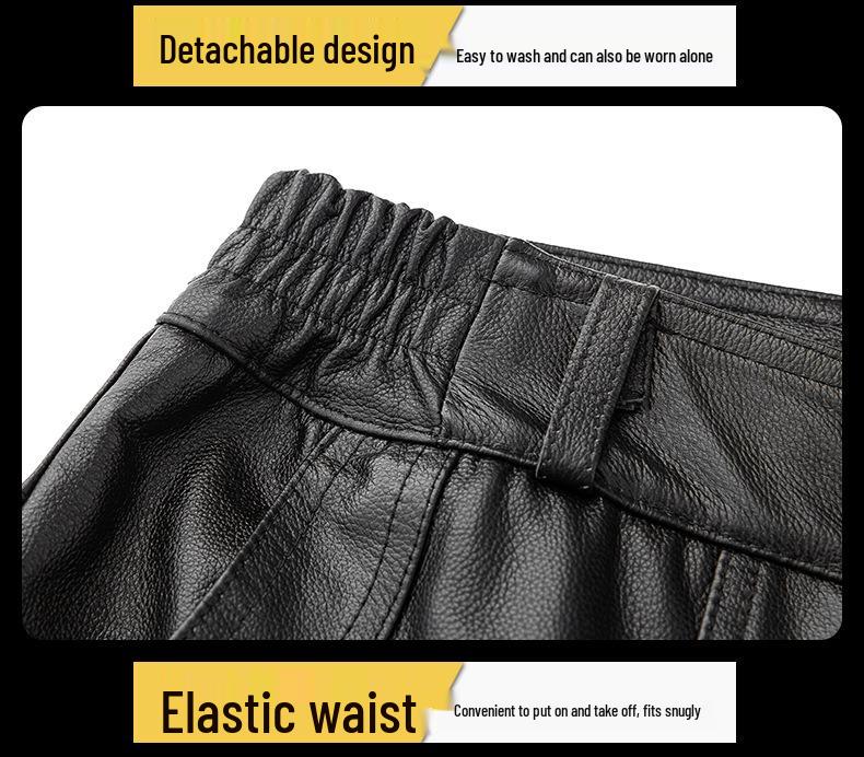 Men's Genuine Top Grain Cowhide Leather Fleece-Lined Pants - Thickened, Pure Leather Trousers for Middle-Aged and Elderly