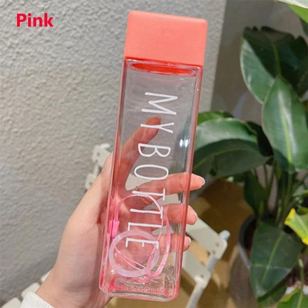 1 Pc 480ml Portable Square Plastic Water Cup Outdoor Drink Juice Water Bottles(Only Bottle)