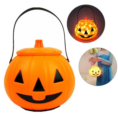 Halloween Kürbis Eimer mit LED-Lichtern Sound Kürbis Korb mit Griff Halloween Süßigkeiteneimer