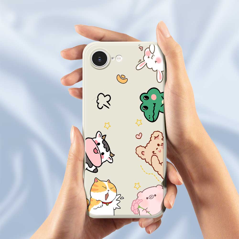 For iPhone 16e Case Animal Gathering Pattern Printing Straight Edge TPU Phone Back Cover