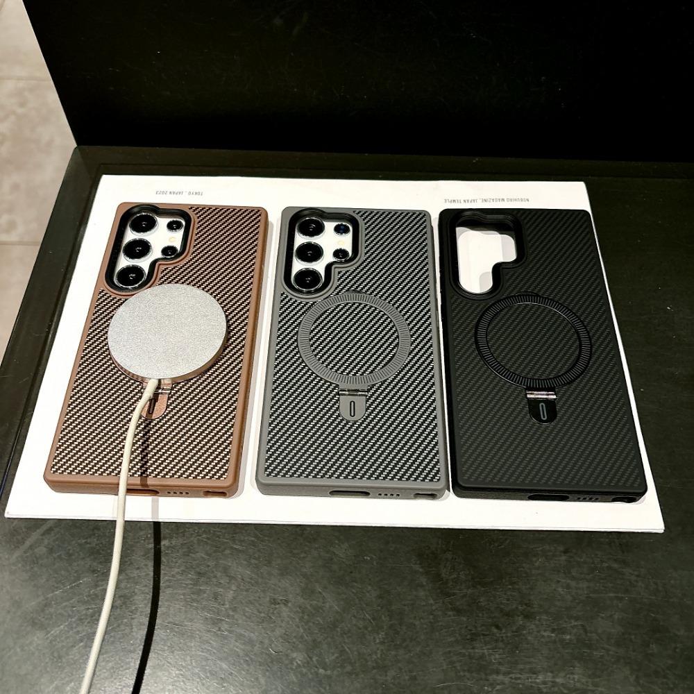 Carcasă telefon magnetică din piele cu fibră de carbon pentru S24 Ultra, cu suport inel, pentru Samsung Galaxy S24 Ultra, carcasă dură din plastic