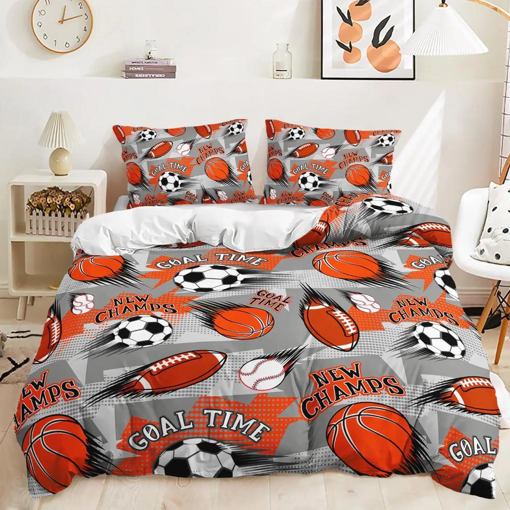 Basketball Court Print Bedding Set Queen Size,Ball Sports Games Themed Duvet Cover, Boys Game Room Decor Comforter Duvet Cover