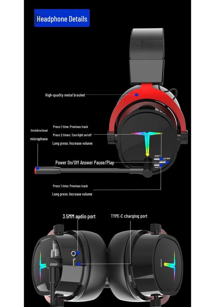 Dual-Mode Wireless Gaming Headset with Mic: 2.4G & Bluetooth for PC and Mobile.