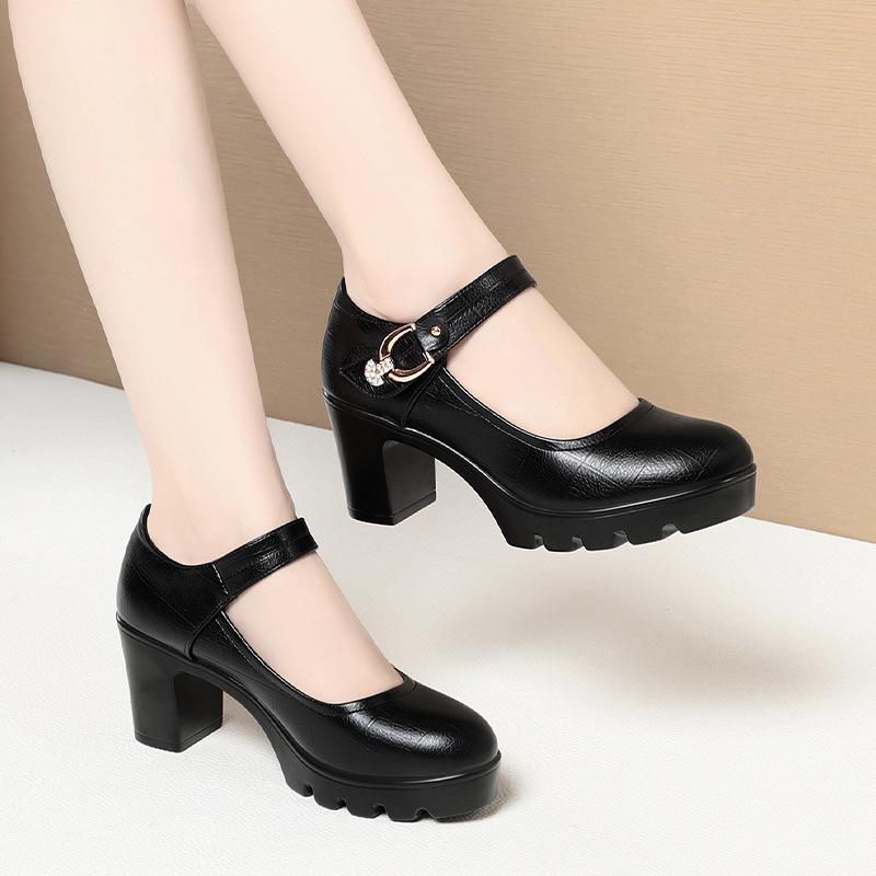 Women Casual Soft Leather High Quality Square Heel Pumps Fashion Spring Summer Black Shoes  For Office Model Elegant 2025