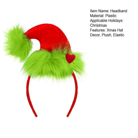 Women Headband Christmas Hat Plush Decor Red Green Striped Hair