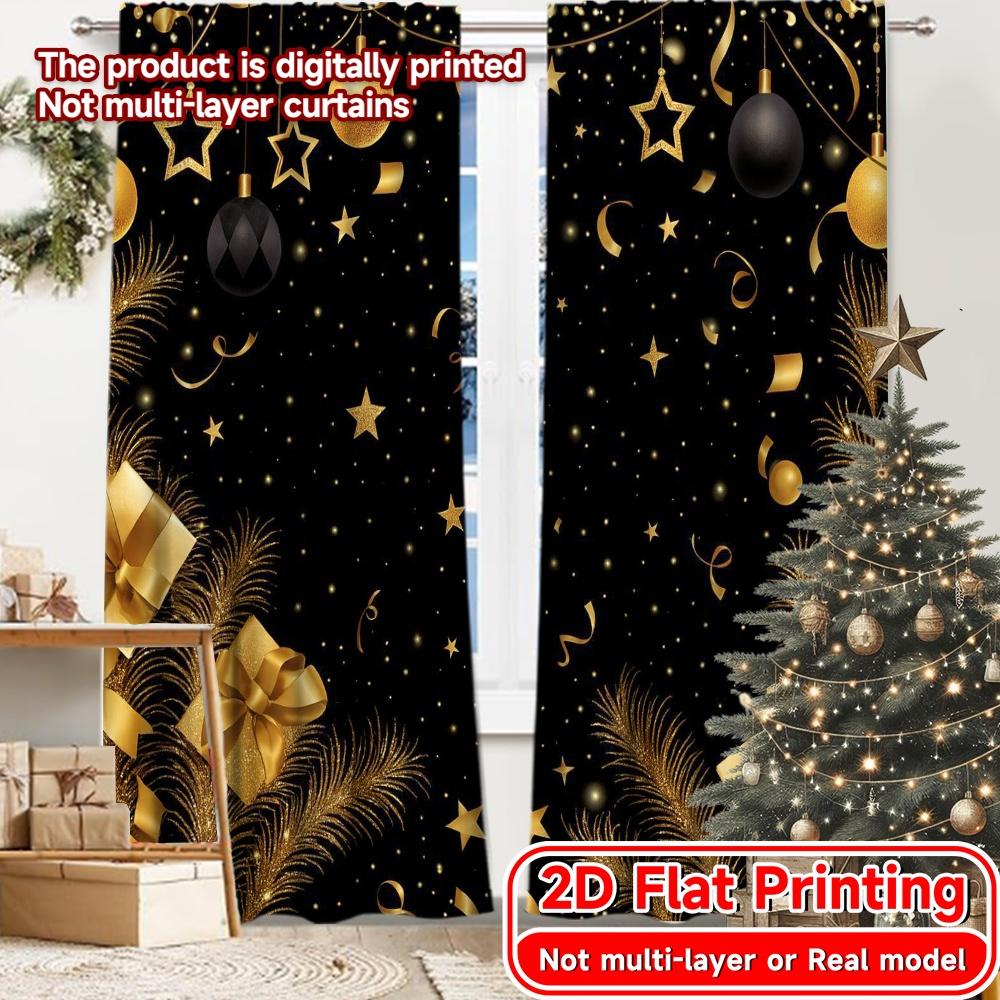 

2D Flat Printing 2pcs Golden Celebration(5) Contemporary Modern Curtains Semi-Sheer Curtains Home Decor Decorative for Bedroom 100*130 Grommet Top 1pcs