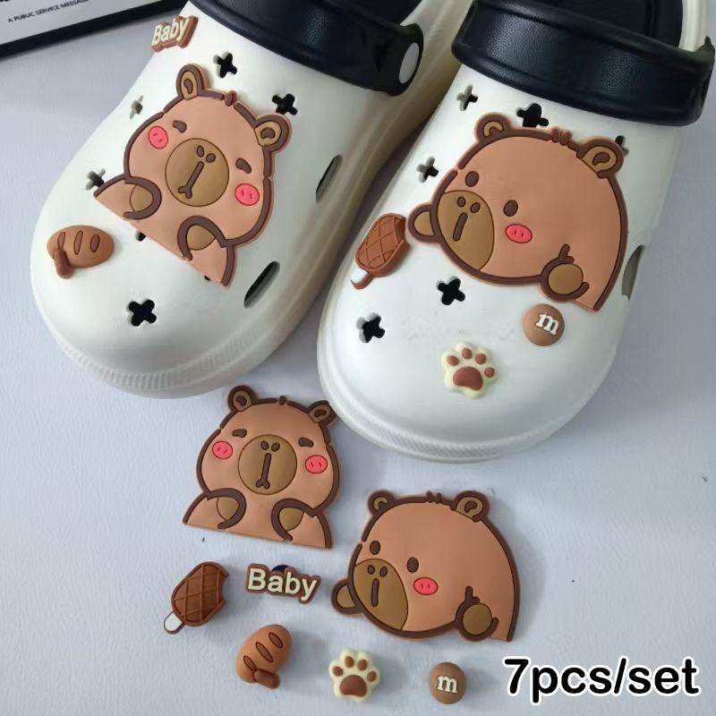 1 Sada Přívěsků na Boty ze Série Kapybara pro Dřeváky, Bublinkové Pantofle, Sandály, PVC Ozdoby na Boty, Sponové Doplňky