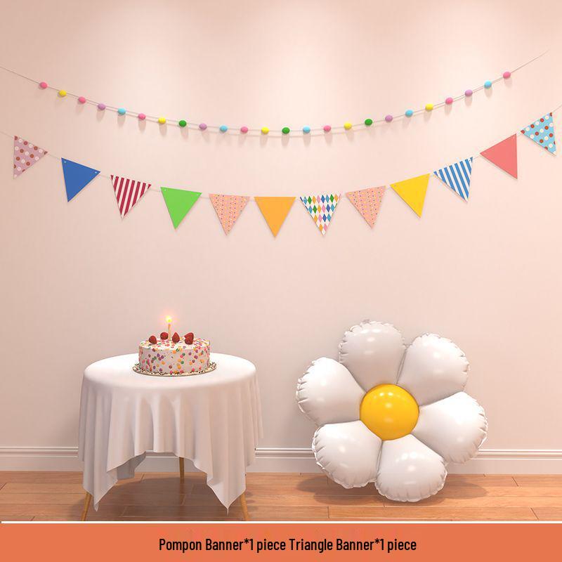 Birthday Pom Pom Bunting Set for Kids - First Party Decor & Photo Props