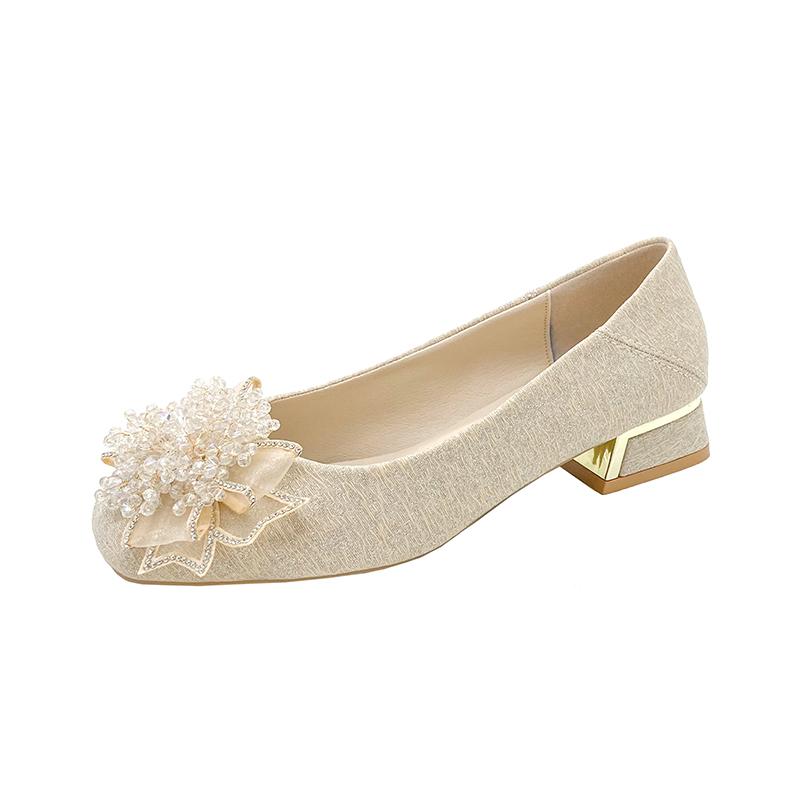 Luxury Beaded Women Heeled Shoes Elegant Square Toe Chunky Summer Sandals Designer 2025 New Woman Pumps Zapatillas Mujer