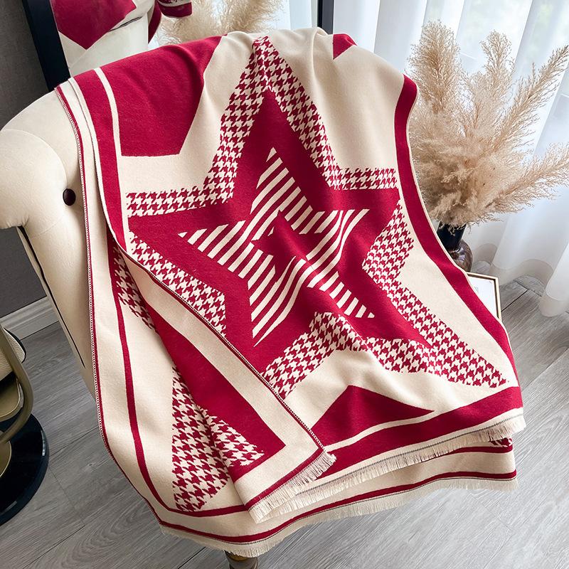 Qiandongge Versatile Contrasting Colors, Double-Sided Imitation Cashmere Scarf, Winter High-End Warm Shawl