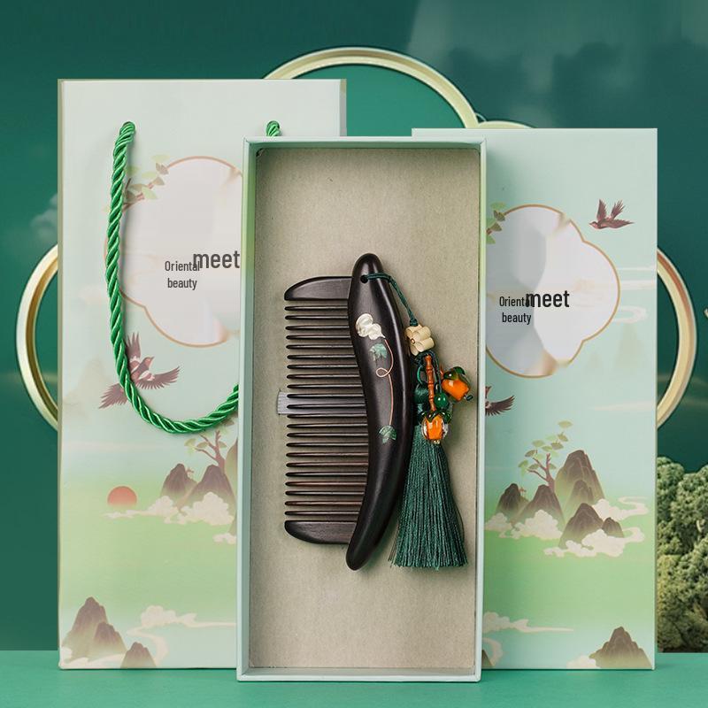 Fioletowe drzewo sandałowe Rzeźbiony drewniany grzebień Pudełko prezentowe - Wysokiej klasy prezent na ślub i Dzień Matki