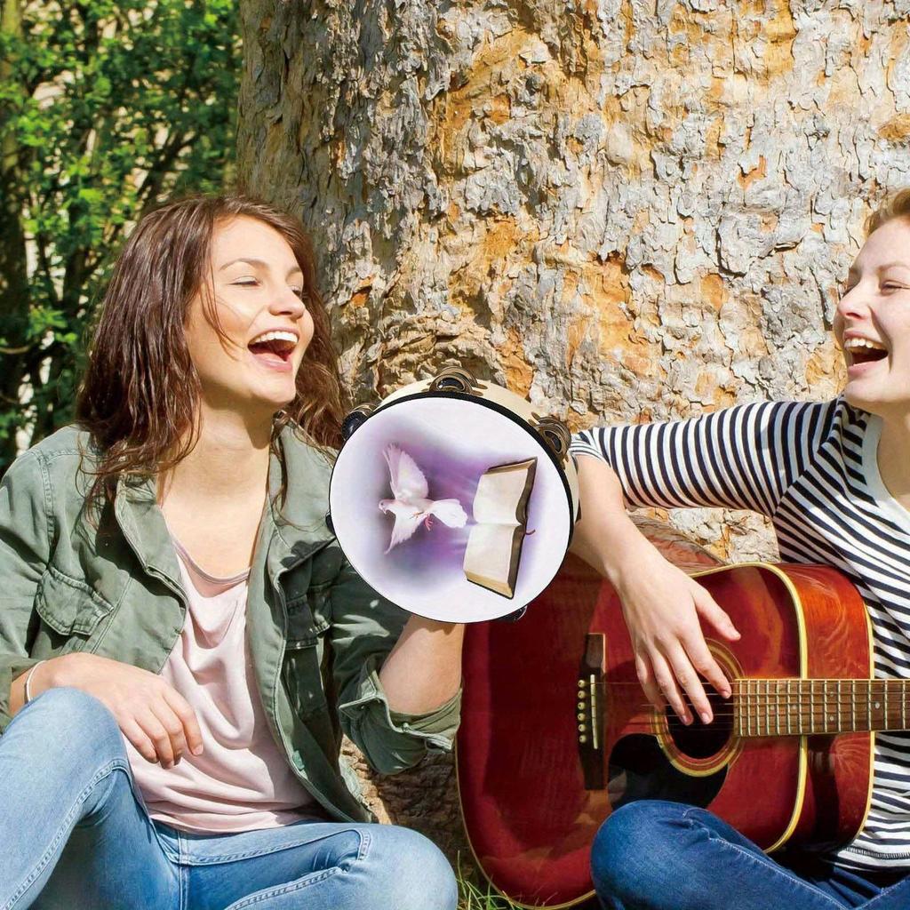 6inch Handheld Tambourine, Double Row Jingle Accompanying Orff Percussion Instrument, for Ktv, Parties Atmosphere Gifts(Drumstick Not Included)