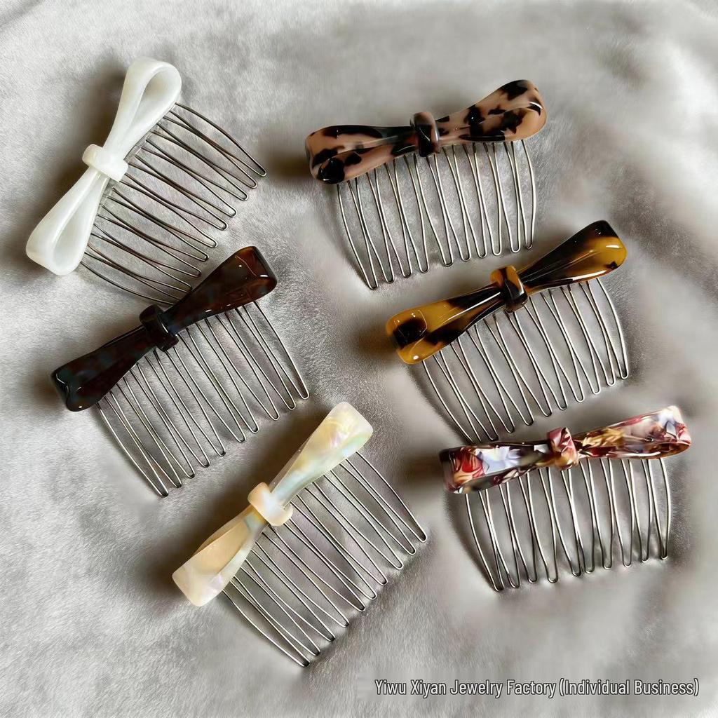 Korean-Japanese Style Acetate Bow Hair Comb for Women – Elegant Hair Bun & Bangs Accessory
