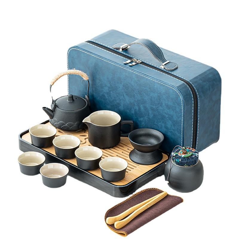 Travel tea set Outdoor portable teapot Household Kung Fu tea set Tea tray Ceramic business gift