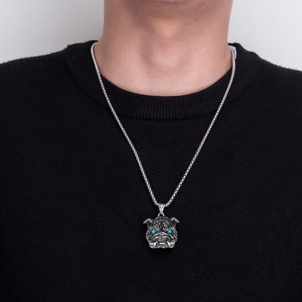 English Bulldog Titanium Steel Men's Pendant Necklace