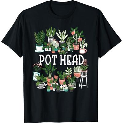 Funny Plant Lover and Gardener Pot Head T Shirts Unisex Pure Cotton Humor Streetwear Tee Shirt Short Sleeve Unisex Loose Clothing