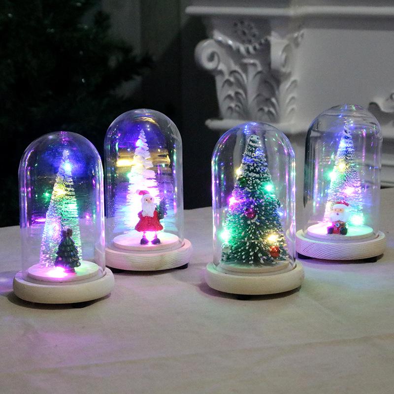 Wood Glass Cover Christmas Tree Ornament Light Up Mini Christmas Tree Christmas Gift Christmas Ornament Cedar