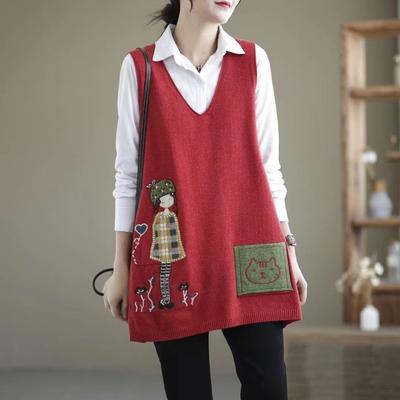 Retro Literature and Art Spring Autumn Winter Women's Pullover V-neck Patchwork Pockets Sweate Fashion Casual Elegant Sleeveless Vest Tops