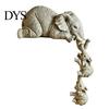 Handcrafted Elephant Sculptures for Living Room Shelf Sitter, Mother Hanging 2 Baby Elephants on The Resin Animal Statues Shelves Edge, Hand-Painted