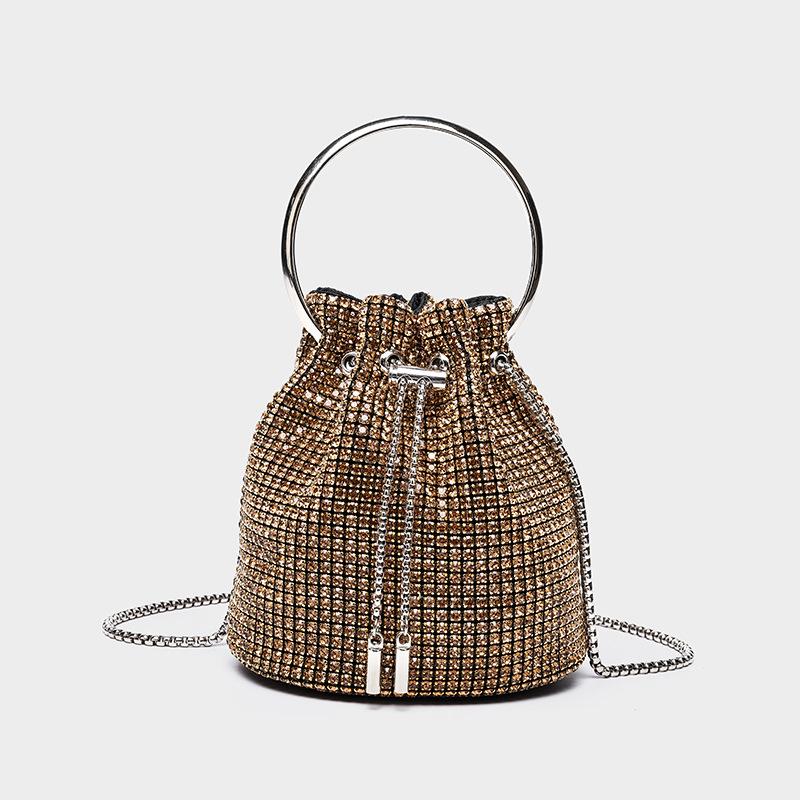 Flash diamond light luxury rhinestone bag inlaid brick women's dinner party full diamond portable bucket bag crossbody chain bag