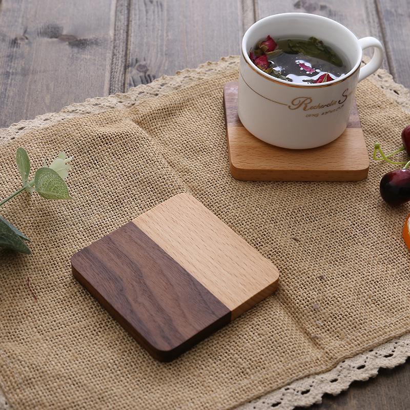 Engraved Wooden Tea & Coffee Coaster Set with Creative Insulation Pads and Trays