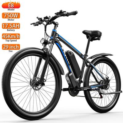 Electric Bicycle EBYCOO E8 29" 750W Motor Adult Ebike 48V 17.5AH Top Speed 45Km/h Shimano 21 Speed Dual Disc Brake Black