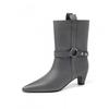 Womens Pointed Toe Chunky Heel Ankle Boots 5cm British Style Fashion Short Winter