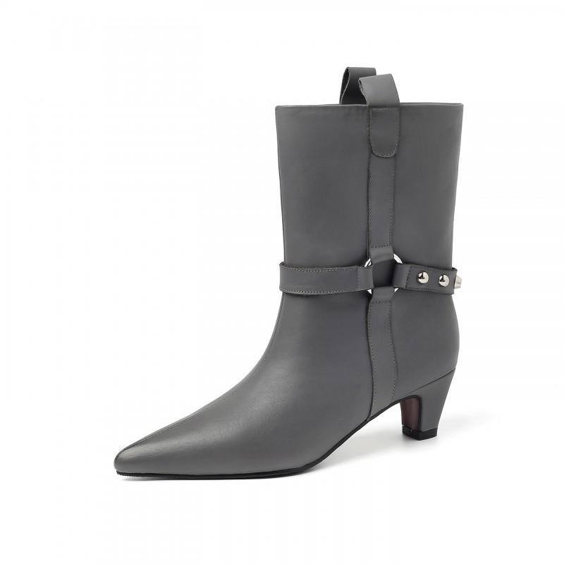 Womens Pointed Toe Chunky Heel Ankle Boots 5cm British Style Fashion Short Winter