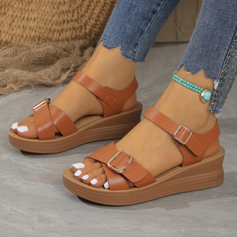Fashion Women's Thick Bottom Wedge Sandals 2025 Summer Ankle Buckle Platform Sandals Woman Plus Size 43 Lightweight Non Slip Beach Shoes
