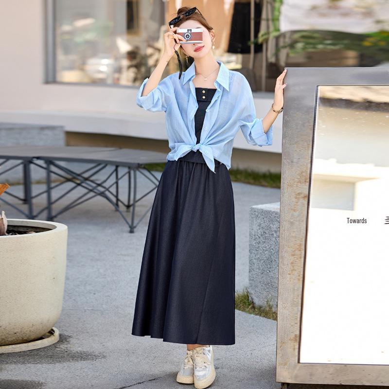 

2025 Summer Women s Fashion Set: Shirt Jacket, Camisole, Half Skirt YF2566 M (90-105 jin)