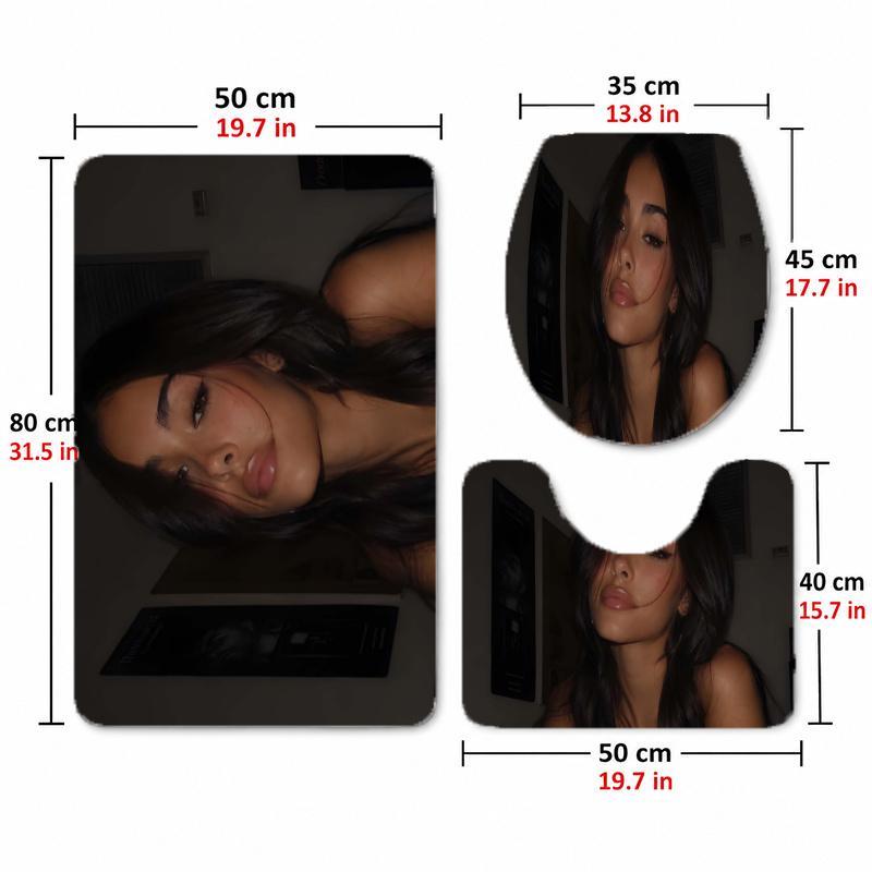 Madison Beer (5)Flannel Toilet 3 Piece Set Soft Bathroom Rug Non-Slip Toilet Seat Cover Bathroom Home Decor