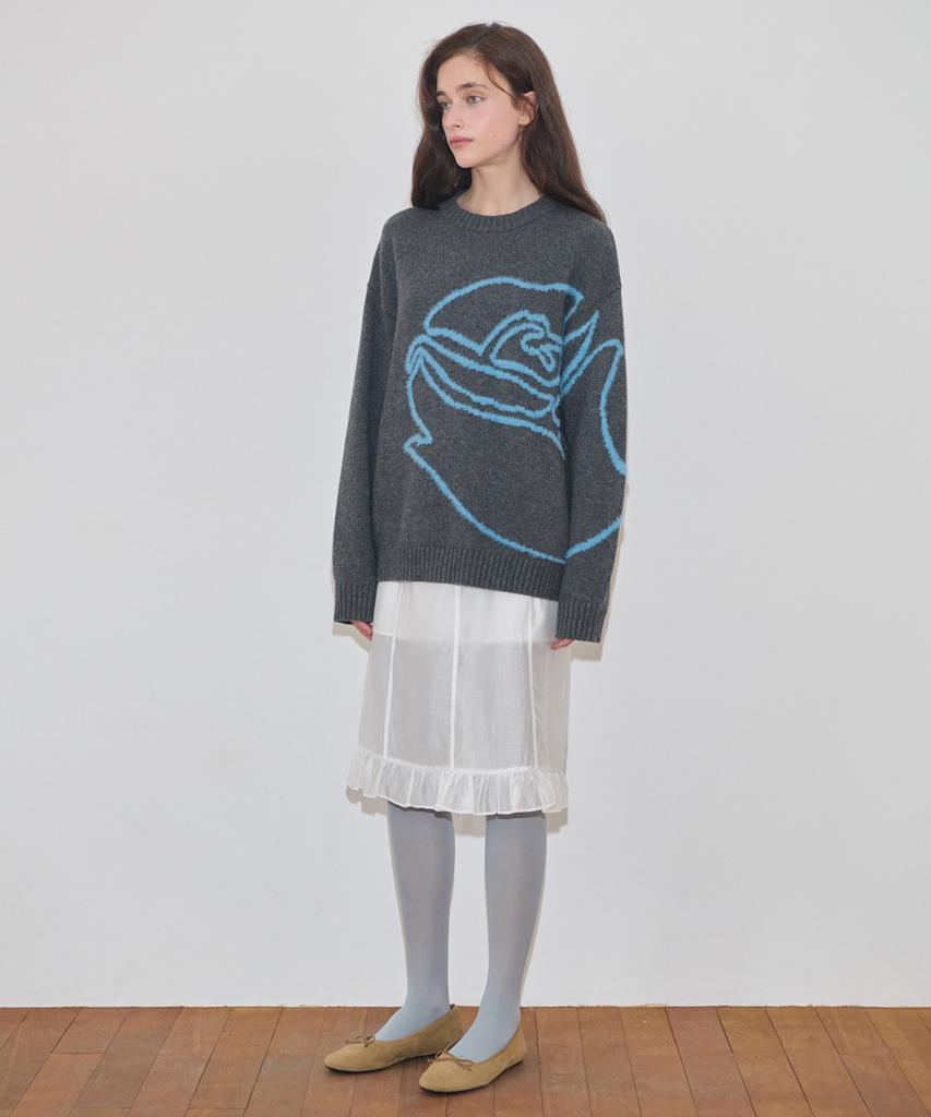 SINOON Rose Flower Pullover Knit (Charcoal)