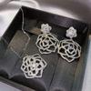Elegant Women Jewelry Set Rose Necklace Camellia Earrings Floral Ring Openwork Accessories