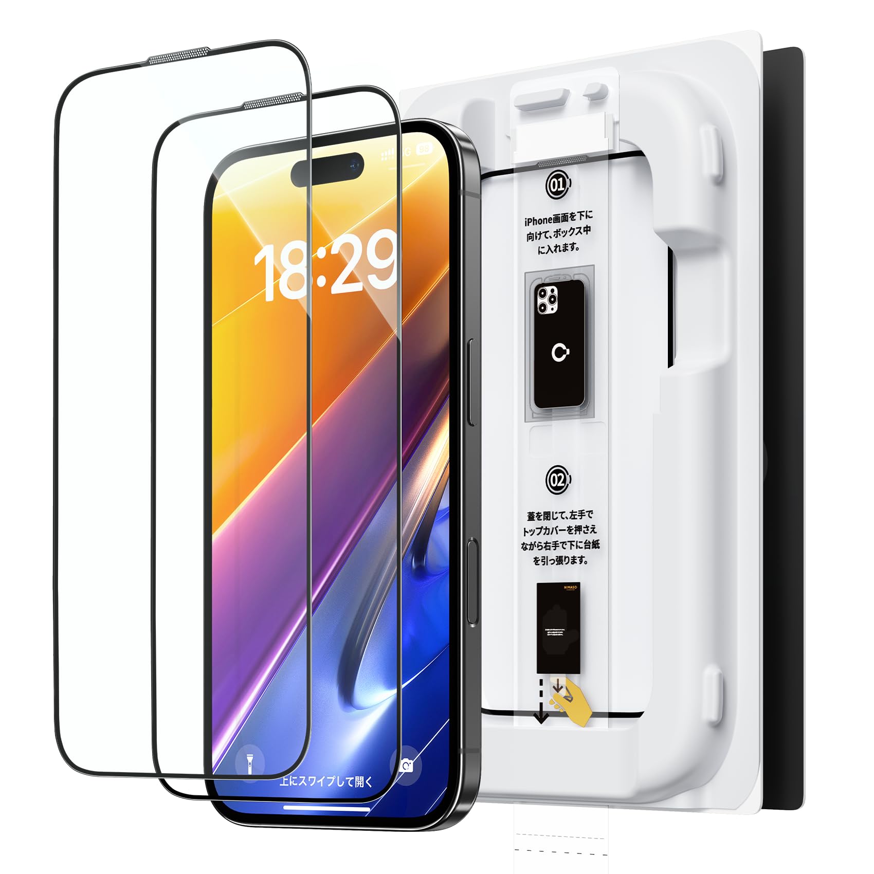 

Пленка Raku NIMASO Gorilla Glass для iPhone, ударопрочная, полностью черная, автоматическая, пылезащитная, легко устанавливается, совместима с iPhone 16 DSP24G1360