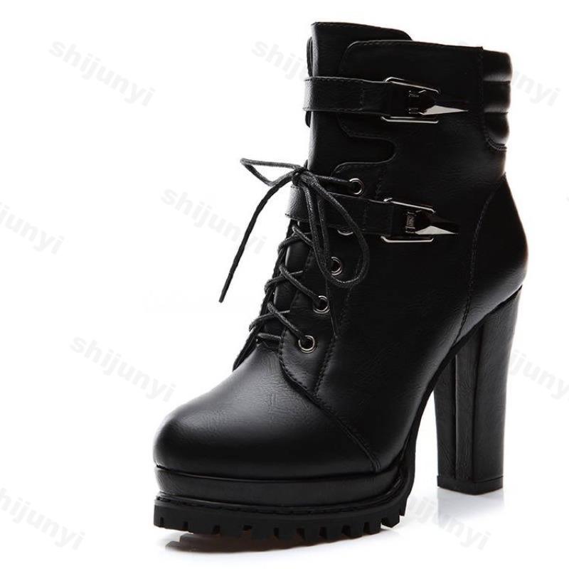 Fashion Autumn Women's Ankle Boots New Retro British Platform Short Boots High-quality Fashion Retro Buckle High Heels Botas Para Mujer