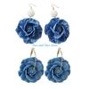 HX6F Handmade Camellia Flower Earrings Lightweight Blue Floral Long Eardrop Accessory
