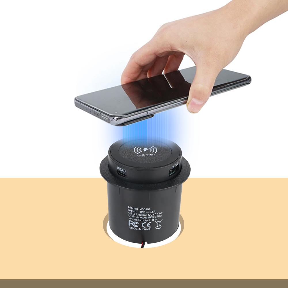 15W For Camper Truck ATV Boat Car RV Quick Charge PD 3.0 USB Type-C Embedded Wireless Charger Outlet Socket Car Charger