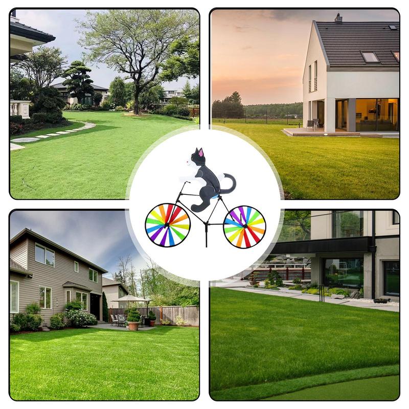 Animal Riding Bike Windmill Innovative Cartoon Cat Dog Wind Spinner Yard Art Decoration Garden Ornament for Yard  Lawn